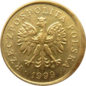 Polska, III RP, 5 groszy 1999, destrukt-przesunięcie stempla