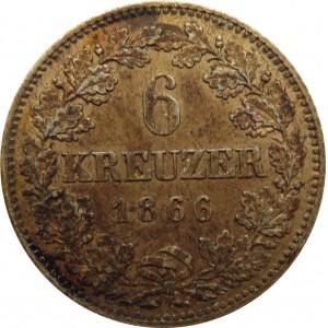 Niemcy, Schwarzburg-Rudolstadt, 6 kreuzer 1866, Monachium, rzadkie