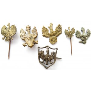 Polska, II RP, zestaw orzełków-miniaturek, 6 sztuk