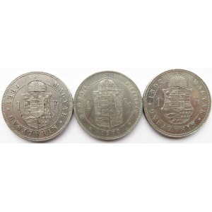 Austro-Węgry, Franciszek Józef I, zestaw 3 forintów bitych dla Węgier