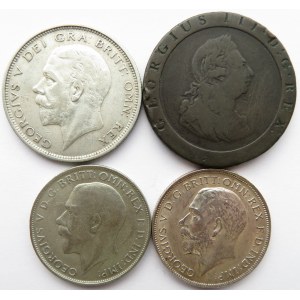 Wielka Brytania, zestaw 4 monet, Jerzy III, Jerzy V