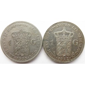 Holandia, Wilhelmina, zestaw 2 monet po 1 guldenie 1922 i 1923