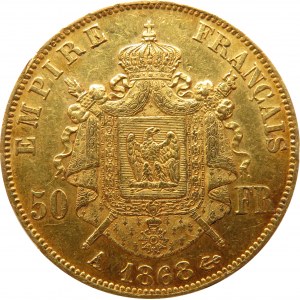 Francja, Napoleon III, 50 franków 1868 A, Paryż, rzadkie