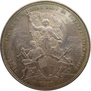 Szwajcaria, 5 franków 1881, Zawody Strzeleckie w Freiburgu, piękne!