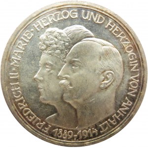 Niemcy, Anhalt, Friedrich i Marie, 3 marki 1914 A, Berlin, UNC