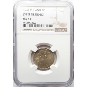 Polska, II RP, J. Piłsudski, 2 złote 1934, NGC MS61