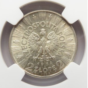Polska, II RP, J. Piłsudski, 2 złote 1934, NGC MS61