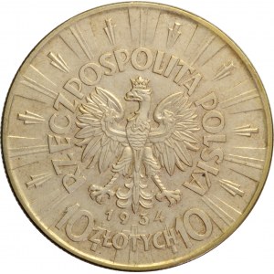 Polska, II RP, Józef Piłsudski 10 złotych 1934, Warszawa, rzadki rocznik w pięknym stanie