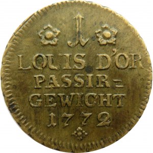 Niemcy, Prusy, odważnik ciężaru 1 luis d'ora, 1772, mosiądz, piękny stan!