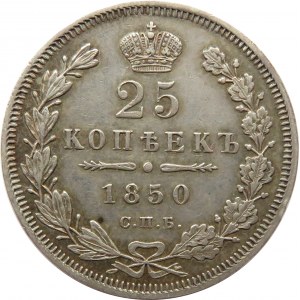 Rosja, Mikołaj I, 25 kopiejek 1850 PA, Petersburg