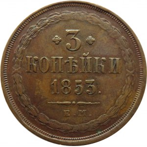 Rosja, Mikołaj I, 3 kopiejki 1853 E.M. Jekaterinburg