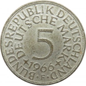 Niemcy, RFN, 5 marek 1966 F, falsyfikat z epoki, szary metal posrebrzany