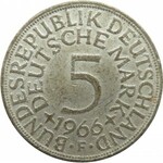 Niemcy, RFN, 5 marek 1966 F, falsyfikat z epoki, szary metal posrebrzany