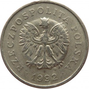 Polska, III RP, 1 złoty 1992, destrukt, dodatkowy okrąg wybity na orle