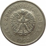Polska, III RP, 1 złoty 1992, destrukt, dodatkowy okrąg wybity na orle