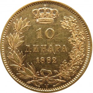 Serbia, Milan I, 10 dinarów 1882, Paryż, rzadkie