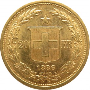 Szwajcaria, Helvetia, 20 franków 1886, ładne