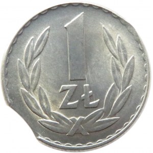 Polska, PRL, 1 złoty 1965 - destrukt - końcówka blachy, UNC