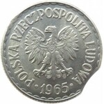 Polska, PRL, 1 złoty 1965 - destrukt - końcówka blachy, UNC