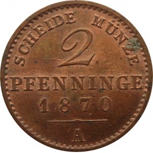 Niemcy, Prusy, 2 pfennig 1870 A, Berlin, UNC