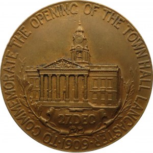 Wielka Brytania, medal otwarcie ratusza w Lancaster 1909