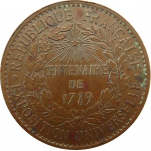 Francja, medal na 100-lecie wystawy z 1789 roku, sygnowany Barre, 1889