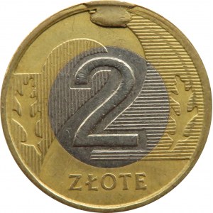 Polska, III RP, 2 złote 1995, nadlewka materiału na godzinie 12