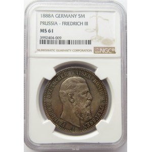 Niemcy, Prusy, Fryderyk 5 marek 1888 A, Berlin, NGC MS61