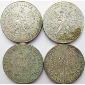 Polska, II RP, 10 złotych, Sobieski i Traugutt, Warszawa, lot 4 sztuk 