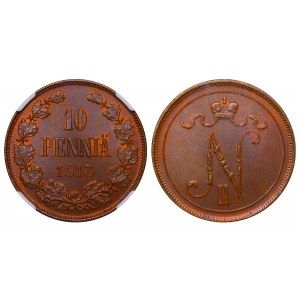 Russian Empire, Finland, 10 Pennia, 1913 year, NGC, MS 63 BN