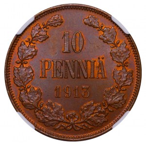 Russian Empire, Finland, 10 Pennia, 1913 year, NGC, MS 63 BN