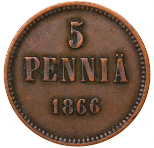 Russian Empire, Finland, 5 Pennia, 1866 year