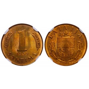 Latvia, 1 Santims, 1939 year, NGC, MS 64 RB