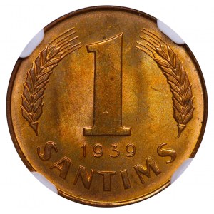 Latvia, 1 Santims, 1939 year, NGC, MS 64 RB
