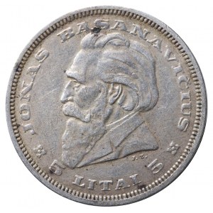 Collection of 3 Coins: Lithuania, 5 Litai, 1936 year, Jonas Basanavichius, 2 Litai, 1925 year, 1 Litas, 1925 year