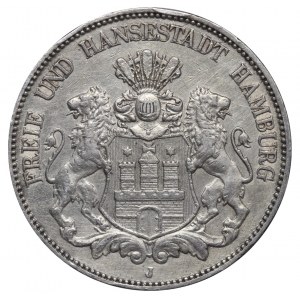Free Hanseatic city of Hamburg, 5 Mark, 1907 year, J