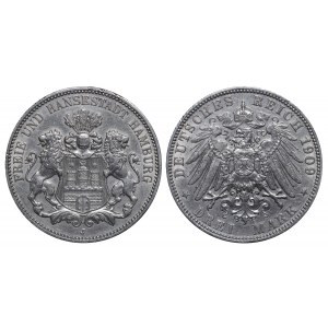 Free Hanseatic city of Hamburg, 3 Mark, 1909 year, J