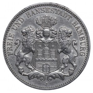 Free Hanseatic city of Hamburg, 3 Mark, 1909 year, J