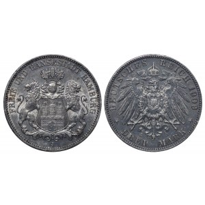 Free Hanseatic city of Hamburg, 3 Mark, 1909 year, J