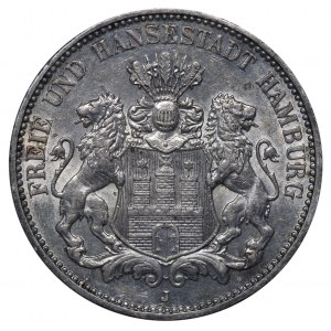 Free Hanseatic city of Hamburg, 3 Mark, 1909 year, J