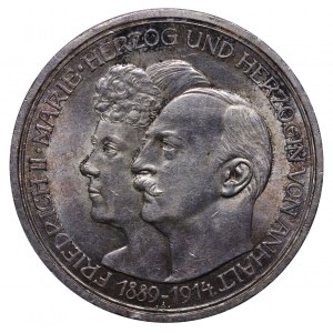 Anhalt-Dessau, 3 Mark, 1914 year, A, 25th Anniversary of the Wedding of Duke Friedrich II. of Anhalt and Duchess Marie of Baden