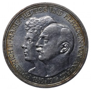 Anhalt-Dessau, 3 Mark, 1914 year, A, 25th Anniversary of the Wedding of Duke Friedrich II. of Anhalt and Duchess Marie of Baden