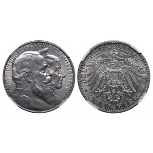 Grand Duchy of Baden, 2 Marks, 1906 year, 50th Anniversary of the Wedding of Duke Friedrich I and Louise, NGC, MS 62