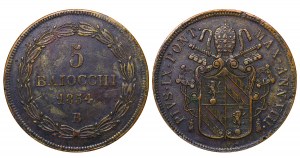 Papal States, 5 Baiocchi, 1854 year, B, VIII