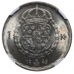 Sweden, 1 Krona, 1945 year, G, NGC, MS 64