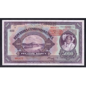 Bohemia Moravia, 5000 Kronen, 1920 (1943) Specimen, UNC