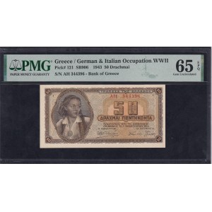 Grécko, 50 drachmai, 1943, Gem UNC 65 EPQ