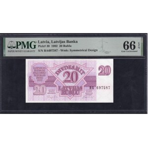 Lettonie, 20 Rublu, 1992, Gem UNC 66 EPQ