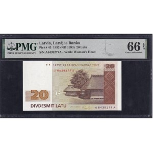 Lotyšsko, 20 Latu, 1992, Gem UNC 66 EPQ