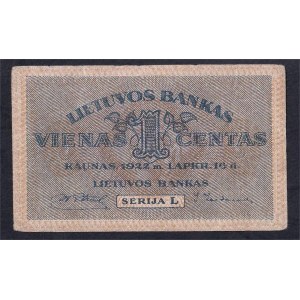 Lithuania, 1 Centas, 1922, F